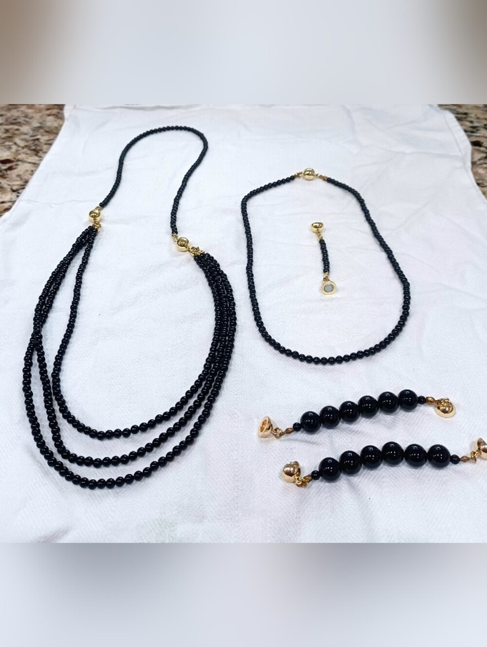 Elegant Black Beaded Necklace Set with Gold Accents
